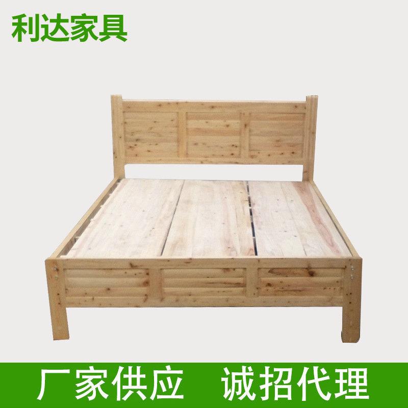 厂家直销双人简易床工地床出租房柏木家具简易木床员工宿舍实木床