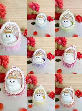 仿真花边吊篮猫咪小鸡兔子手工粘贴制作摆件毛绒送朋友情人同学礼