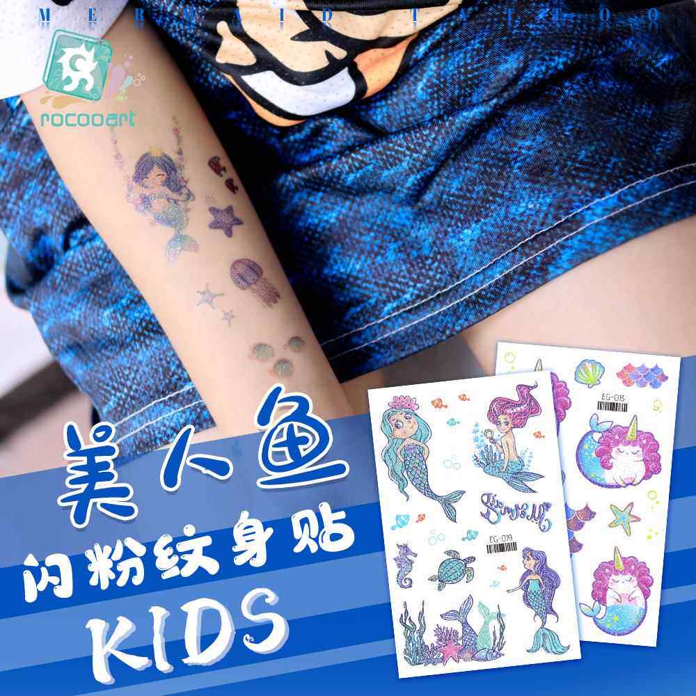卡通闪粉纹身贴转印贴纸纹身贴儿童指甲贴纸女孩水印防水水贴透明