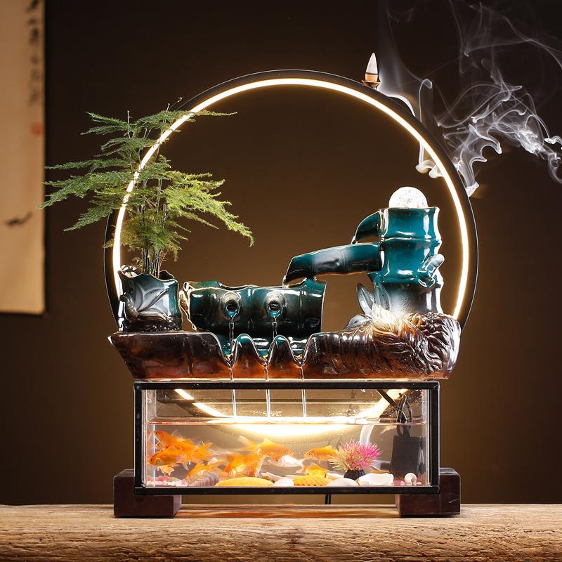 禅意中式流水喷泉摆件鱼缸悬壶循环水创意家居客厅玄关装饰品摆件