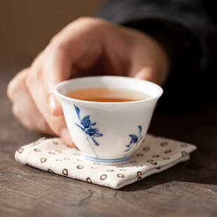 猪油白茶具品茗杯羊脂玉釉下纯手绘蝴蝶兰个人杯主人杯茶具泡茶杯