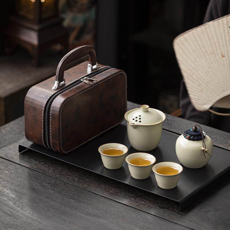 汝窑一壶三杯快客杯便携式旅行茶具套装公司年会商务礼品印制logo,节庆用品/礼品,伴手礼,淘宝优惠券,粉丝福利购,淘宝优惠卷