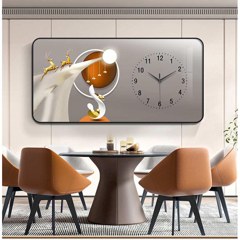 餐厅装饰画带钟表挂钟简约现代饭厅墙面创意挂画客厅艺术时钟挂墙