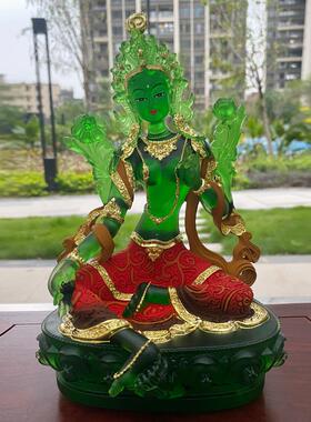 正品法古琉璃贴金绿度母佛像彩居绘音观菩萨多尺寸寺院佛堂礼佛家