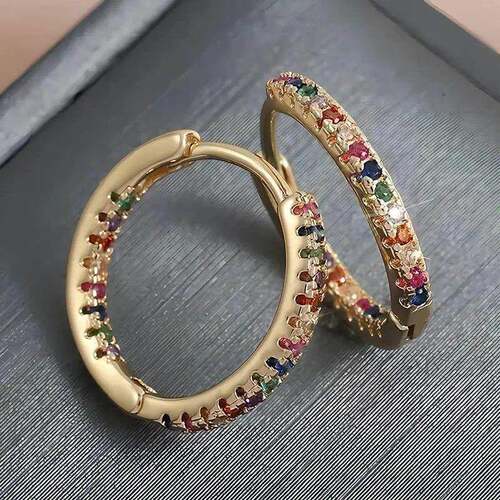 Trendy Gold Color Cubic Zirconia Round Copper Earrings For