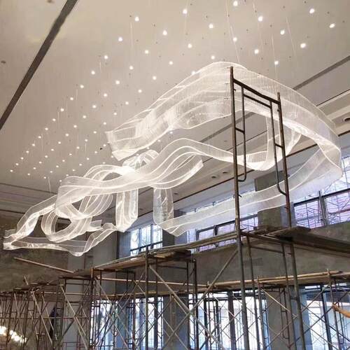 售楼部水晶飘带吊灯波浪宴会厅酒店大堂商场挑空艺术异形造型吊灯