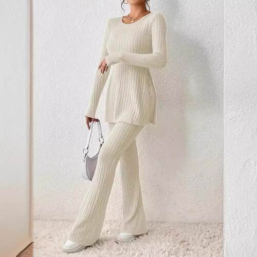 24 Piece Set Plus Solid Ribbed Knit Split Hem Tee High