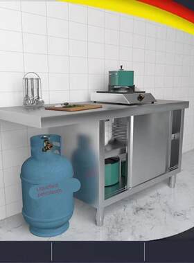 特厚304不锈钢拉门工作台饭店厨房操作台打荷台家用橱柜煤气灶柜