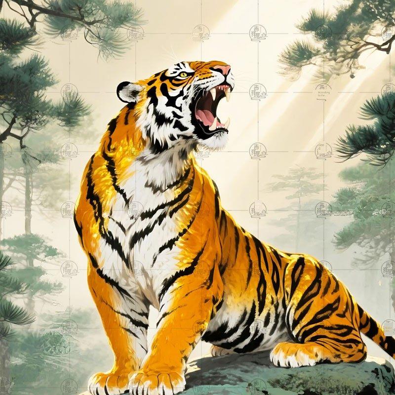 老虎画像客厅上山虎装饰画猛虎墙画虎啸山林图玄关挂画下山虎壁画