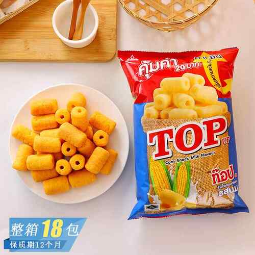 泰国进口华云TOPUP牛奶辣味香酥玉米玉米棒米果膨化休闲零食