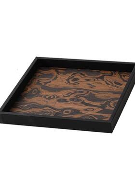 中PZ1121式手工边皮革包几托盘样板间家餐厅茶居装饰软装复古木纹