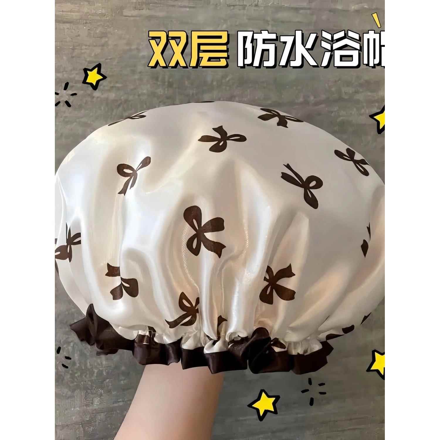 双层浴帽女防水洗澡厨房防油烟头套女童干发膜专用沐浴帽