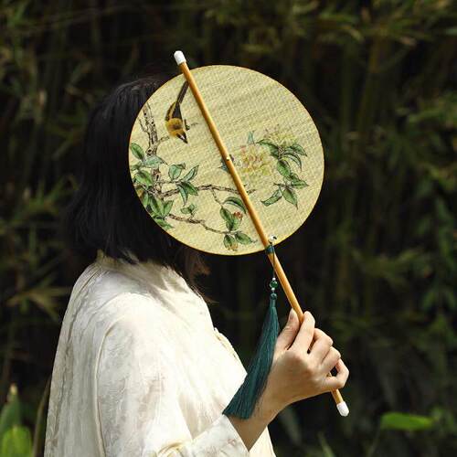 彷宋覆原麈尾扇汉服扇子细竹腰扇中国风可旋转卷曲折叠随身携流苏