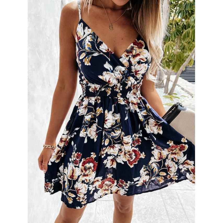 women for skirt strap waist elastic print pullover dress