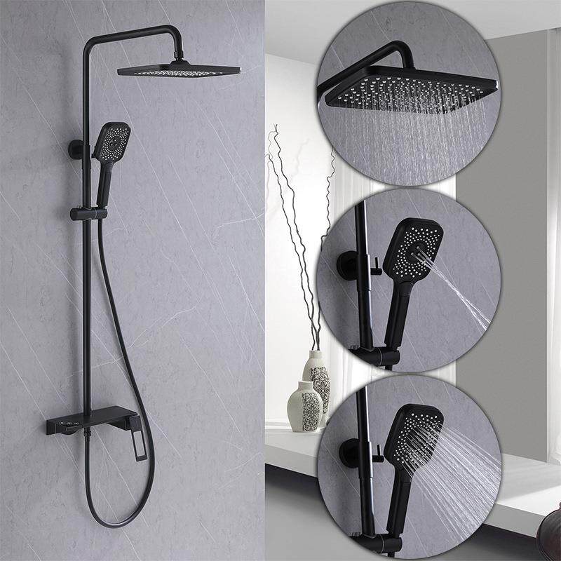 新款直销供应壁挂式三功能淋浴花洒套装家用全铜明装淋浴顶喷花洒