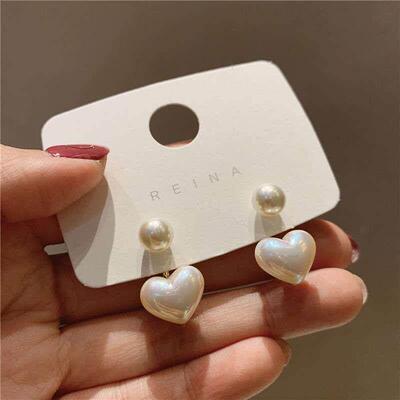 Girls simple love pearl stud earrings jewelry少女爱心耳钉