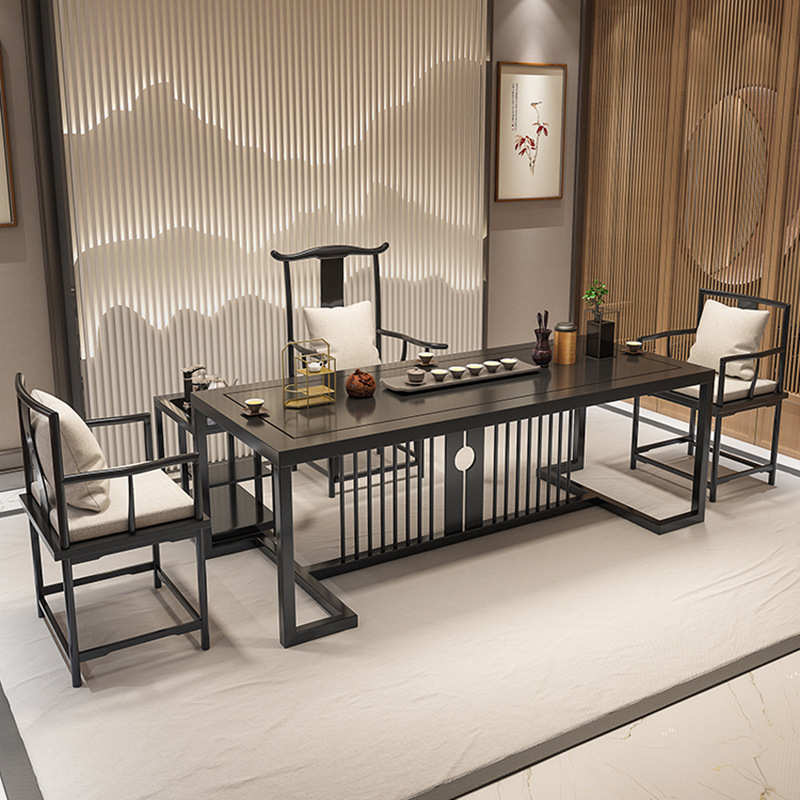 严选轻奢实木黑色泡茶桌酒店大堂茶台全套客厅办公室一整套茶桌椅