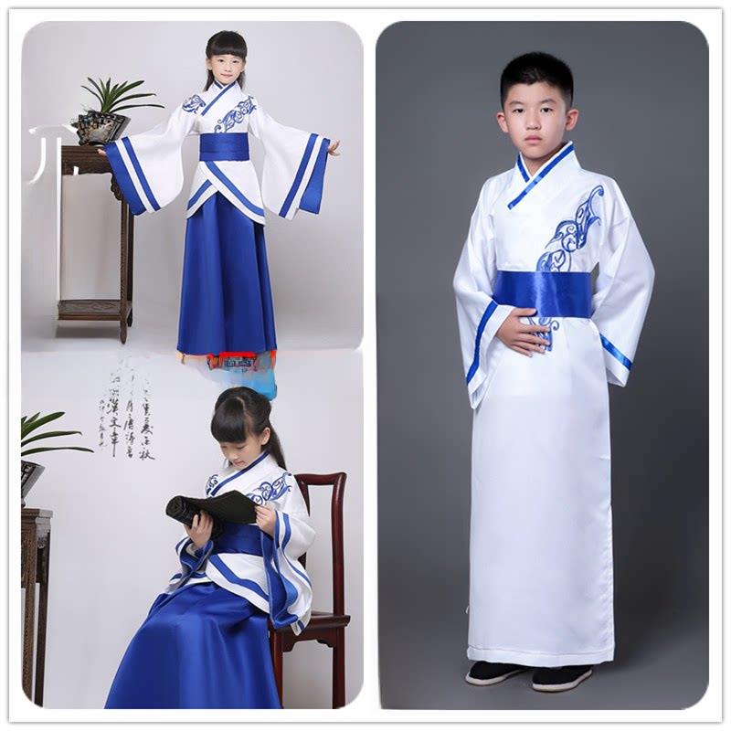 儿童古装、男女汉服、唐装表演服、中式学校服、中小学生读书服、