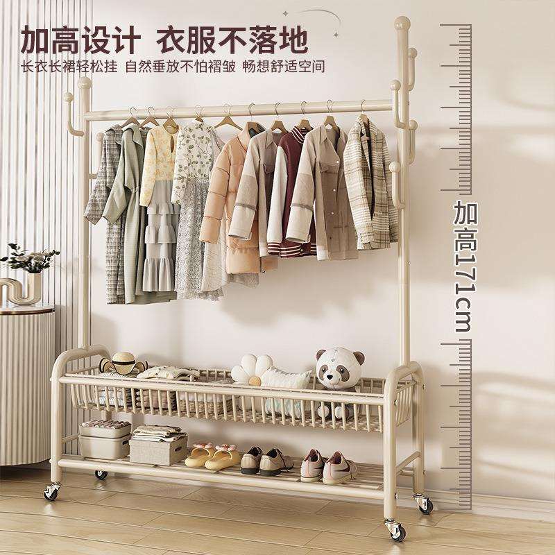 室内移动晒衣杆阳台挂衣服卧室家用晾衣帽架子折叠简易晾衣架落地