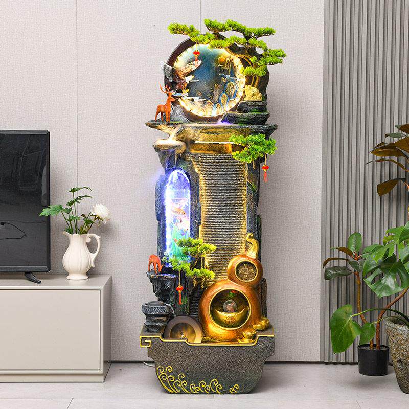 客厅鱼缸流水摆件循环水室内外落地生财公室家里风水轮假山景观