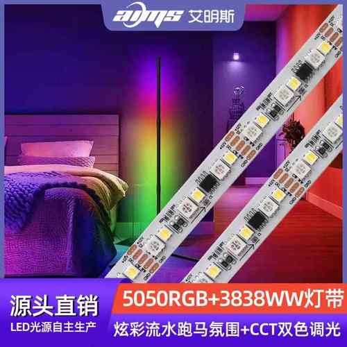 5050rgb+ww幻彩灯带 12v正暖白光双色温落地墙角氛围流水led灯条