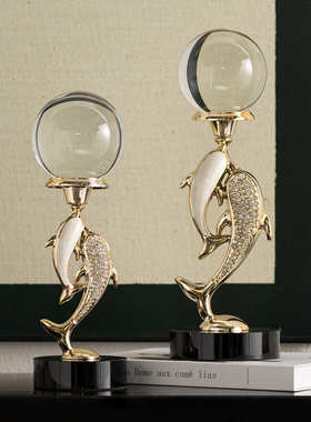 轻软奢 客厅摆件十三家居桌面摆件匠 感现代装饰品海豚水晶高级