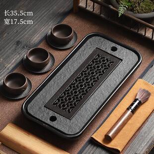 茶盘台式干 家用茶沥水泡储水石头茶托台排水盘陶瓷乌金茶具石盘