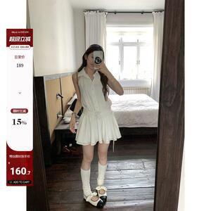 Hhyii 月岛千金 白色法式无袖衬衫连衣裙女夏收腰气质A字蓬蓬短裙