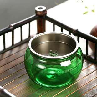 耐热带盖茶渣缸斗水盂干泡功夫茶具 锡盖玻璃建水壶承小茶洗