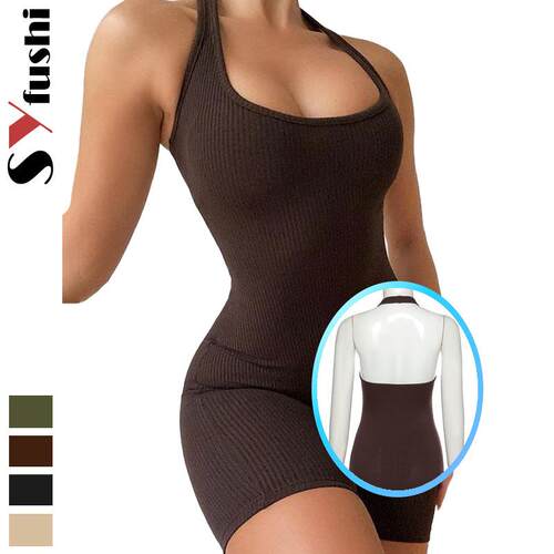 Women's hollowed out hanging neck and backless one-piece