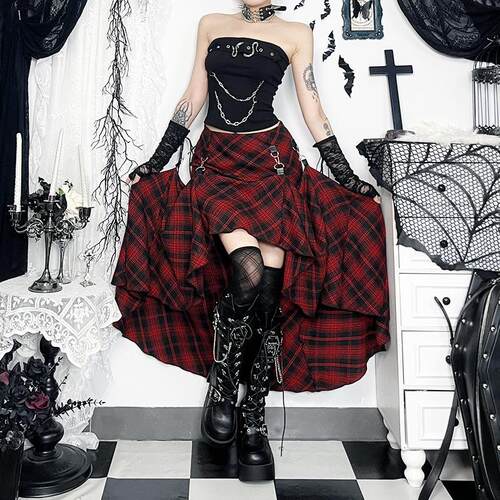 Red checkered skirt with adjustable half skirt