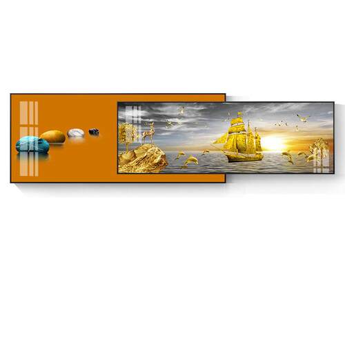 金色帆船叠加壁画北欧客厅装饰画大气沙发背景墙画现代简约床头画