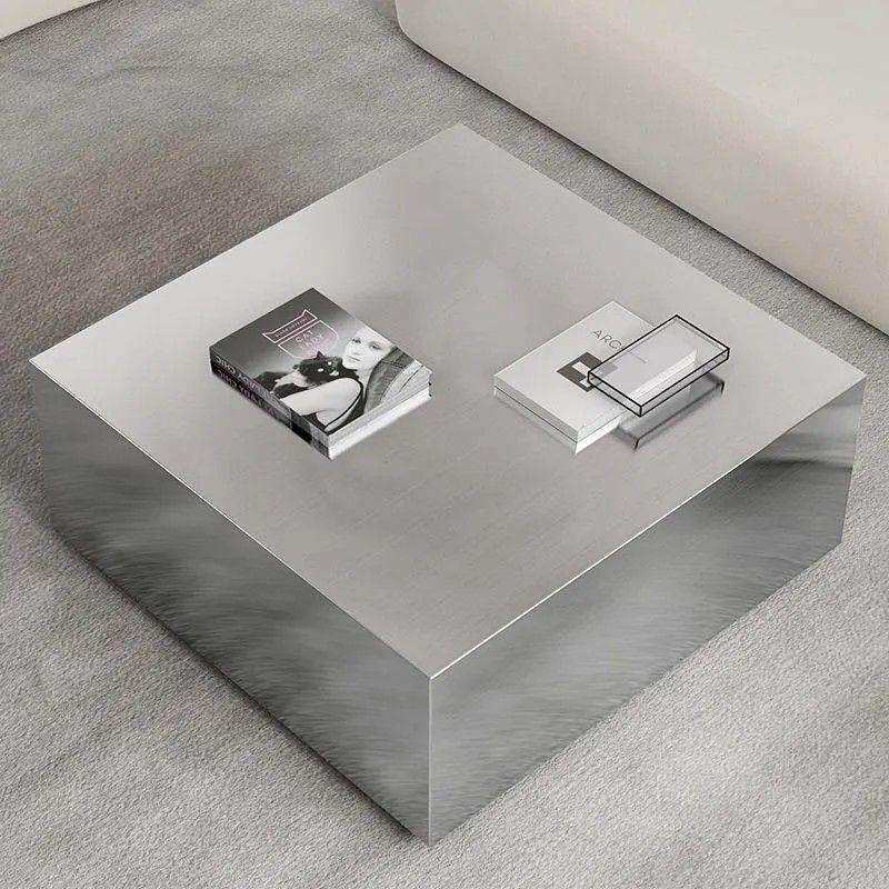 异形不锈钢镜面轻奢银色创意客厅茶桌咖啡现代不规则茶几简约组合