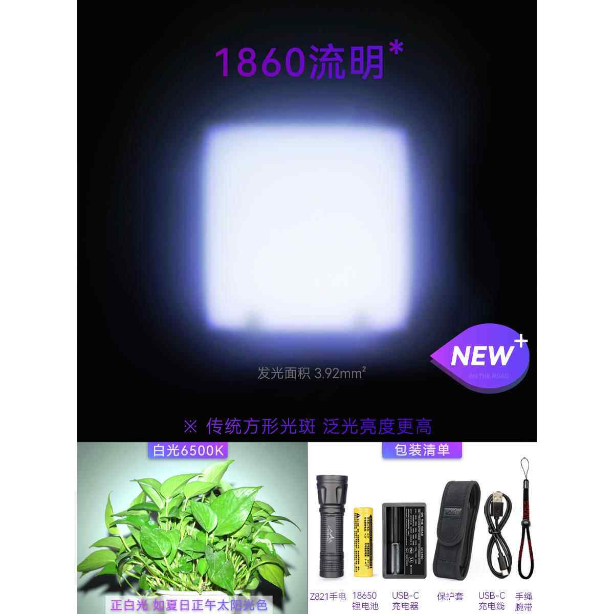 高档迷在路上Z821变焦强光手电筒小焦你可充电调射远户外超亮手电