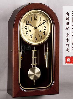 欧式实木座钟机械钟表纯铜机芯风水镇宅客厅中式覆古报时台式坐钟