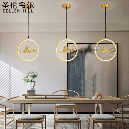 新中式全铜小吊灯床头灯中国风茶室吧台简约创意玄关过道珐琅彩灯