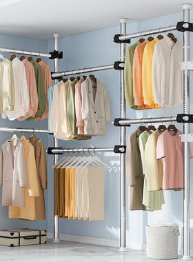 A9L顶天立伸地简置衣架家用落地卧室缩F767S887挂衣杆衣帽间易衣