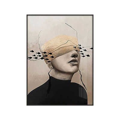 入户玄关抽象侘寂风装饰画挂画背景墙思绪海洋人物壁画轻奢竖版画