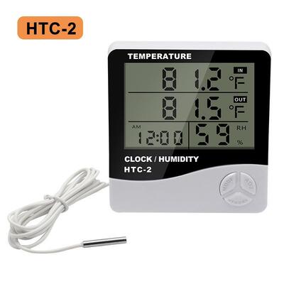 HTC-2室内外温湿度计闹钟 创意家用双温显示带探测头电子温度计