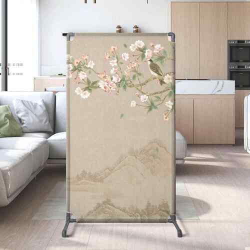 正品新中式屏风简隔断客厅卧室手绘花鸟办家用约遮挡公轻便移动组