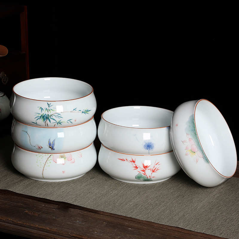 陶瓷茶洗缸大号 功夫茶具配件手绘茶杯水洗收纳盆 茶碗笔洗茶道缸