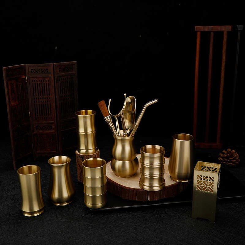 黄铜茶道六君子套装功夫茶具配件6君子茶夹泡茶工具茶刀茶勺杯叉