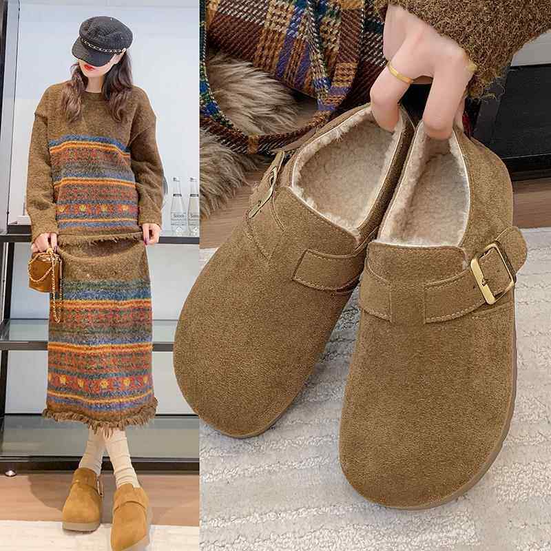 反绒皮勃肯鞋女2026年春秋新款加绒穆勒鞋魔术贴懒人毛毛棉0115w,女鞋,勃肯鞋/软木鞋,淘宝优惠券,粉丝福利购,淘宝优惠卷