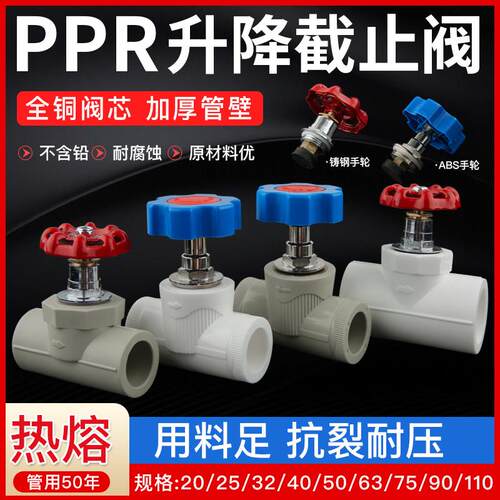 PPR升降式铜停止阀ppr阀门2025mm四六分管自来水开 关管件配件灰