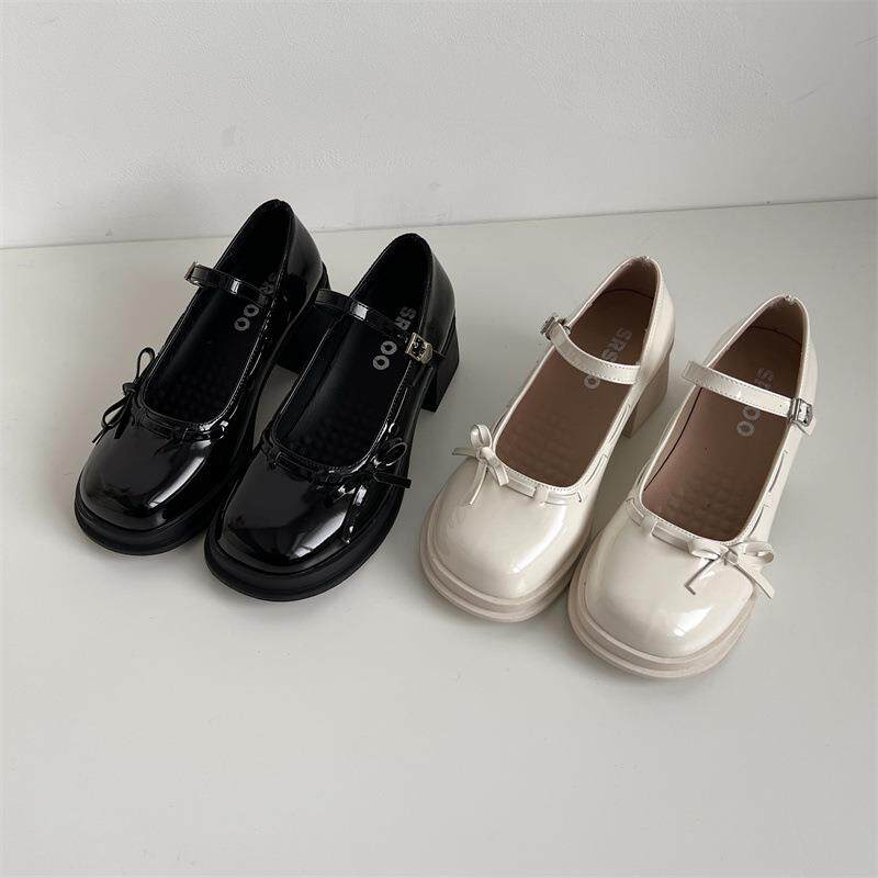 法式黑色JK蝴蝶结高跟小皮鞋女2026新款春季配裙子复古玛丽珍鞋子