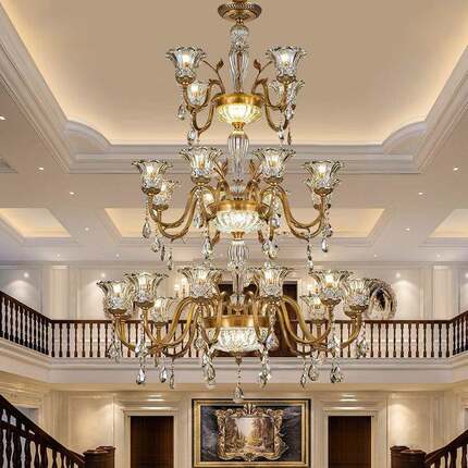 美式室全铜吊灯水客厅灯具欧晶式轻大气主灯法式855复古卧餐厅铜