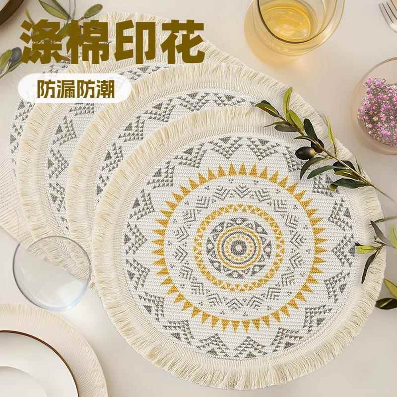 圆形棉麻餐杯垫布艺加厚编织数码织印花餐桌隔热垫防滑吸水垫杯垫