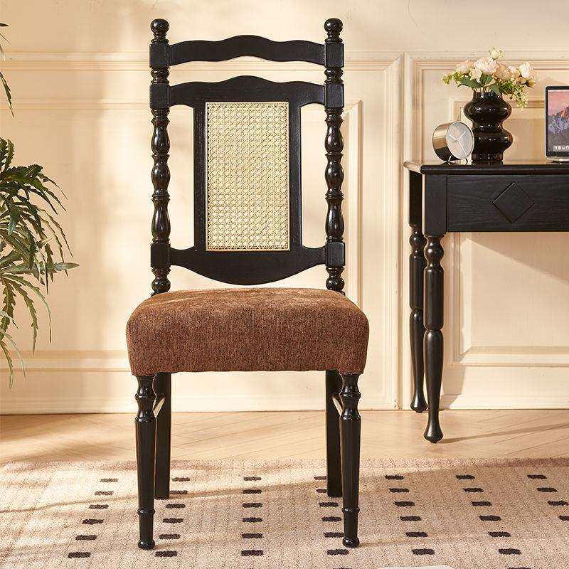 法式复古风实木民宿餐椅小户型民宿咖啡厅餐厅家用卧室编藤靠背