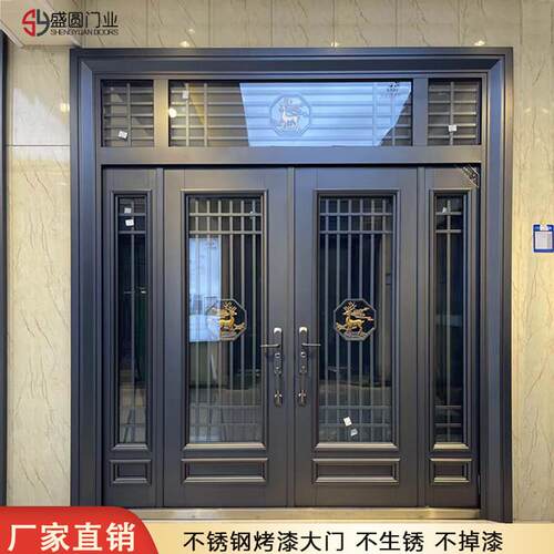 盛圆透光玻璃门380不锈钢烤漆门农村自建房大门入户门别墅大门