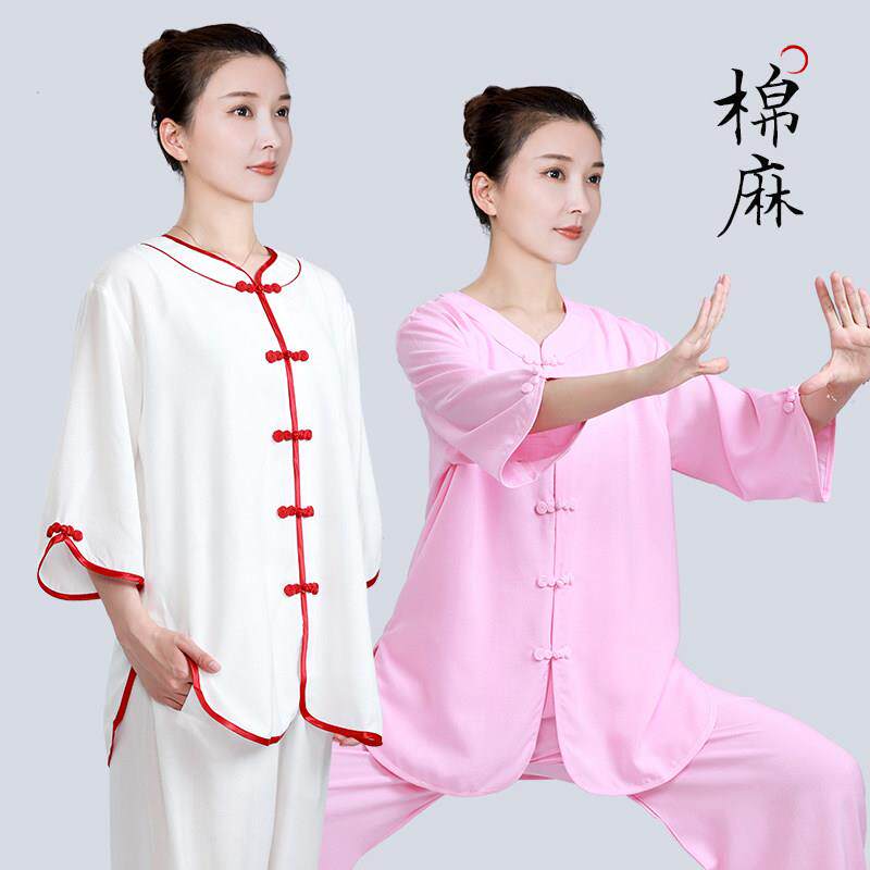 小和山太极服夏天新款高端麻太极拳练功服装女夏季短袖薄八段锦